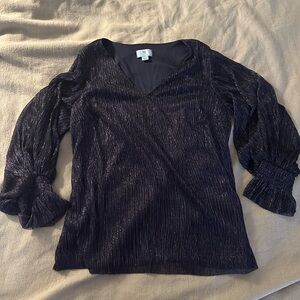 CeCe Shimmer Top navy blue cuffed sleeves size L